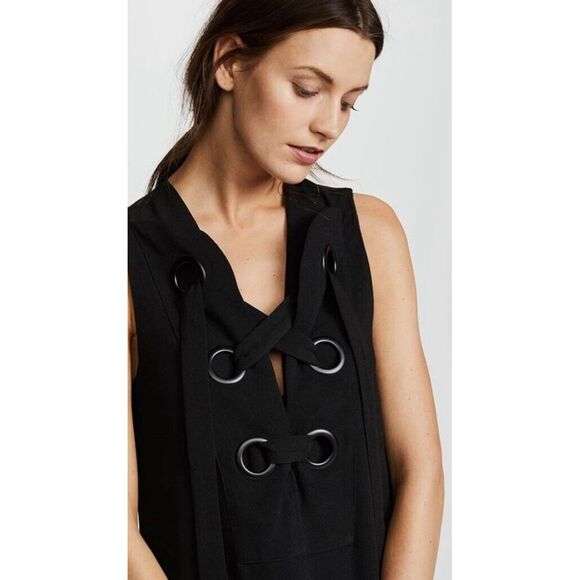 English Factory Lace Up Front Dress Black Sleeveless Dress Shift Classic Size M - Picture 6 of 14